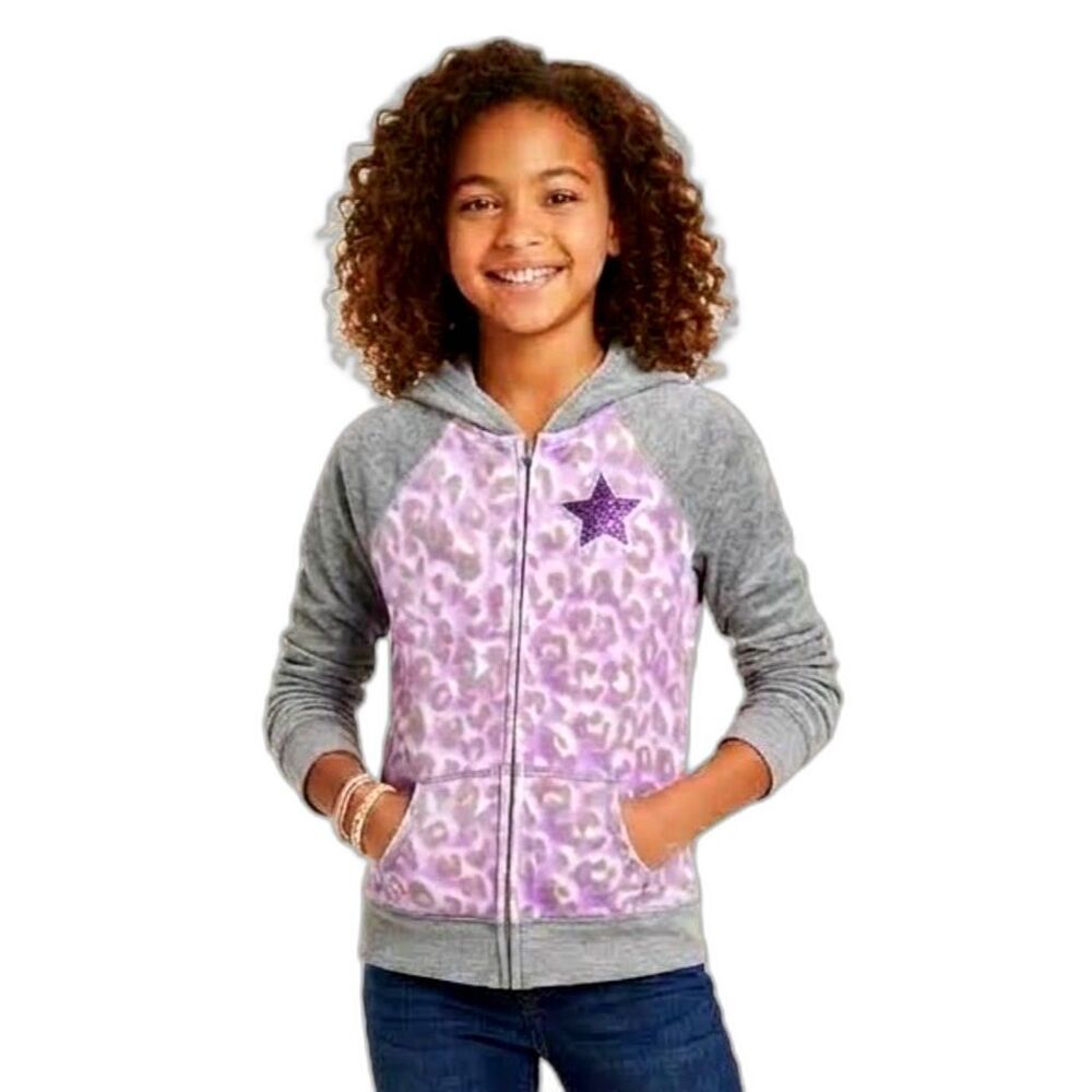 Justice Purple Velour Animal Print Zip Hoodie